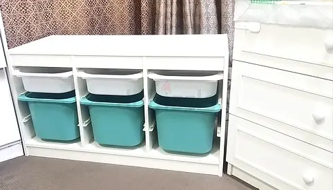 2 ikea White Storage Unit with 6 Plastic Bins (Kids' Organizer)