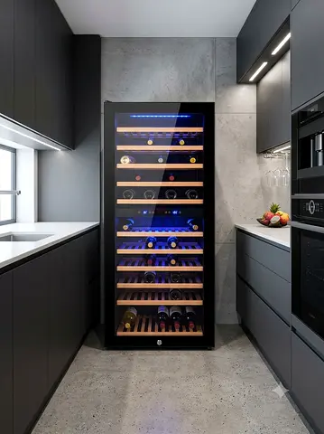 Terim Wine Fridge – 128 Bottles | Dual Temperature Zones | Wooden Shelves | Like-New Condition