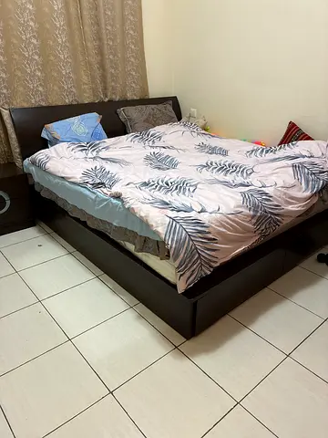 Queen size wooden bed frame with headboard - good condition