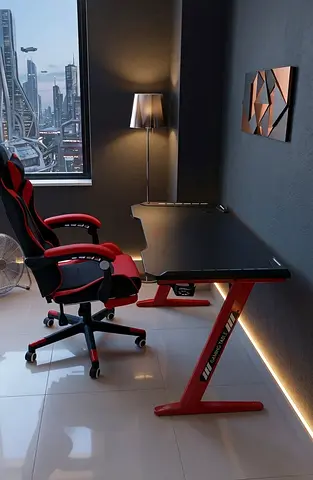 Gaming Desk and Matching Ergonomic Chair - Red/Black