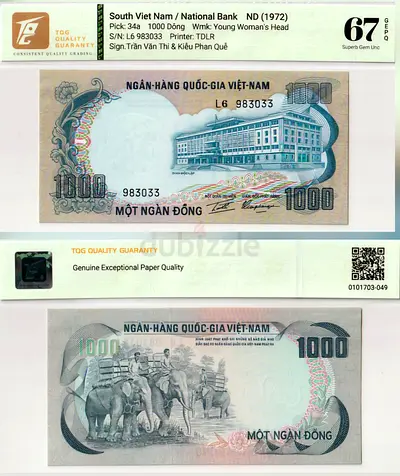 Vietnam, South, 1000 Dong Banknote, 1972 / Superb Gem UNC