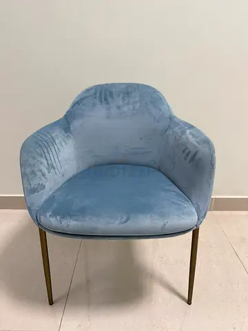 Modern Light Blue Velvet Armchair with Gold Metal Legs