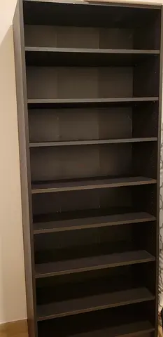 Bookshelf, bookcase, storage unit, IKEA Billy, 8 compartment shelf unit - black oak