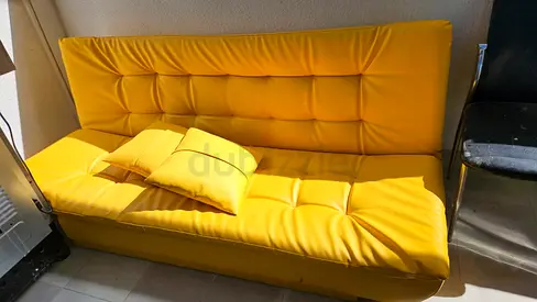 Yellow Convertible Sofa Bed with Cushions - Good Condition