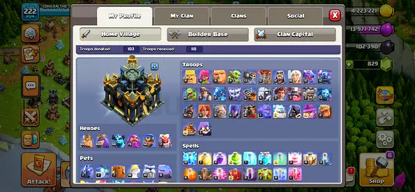Clash of Clans account with max troops, heroes and pets (Town Hall 17 Max screenshot)