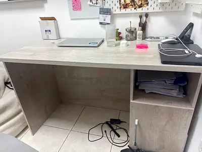 Light Wood Study Desk with Storage and Cabinet - Fair Condition