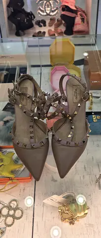 Valentino Rockstud-inspired Pointed Gladiator Flats - Beige, Size Available