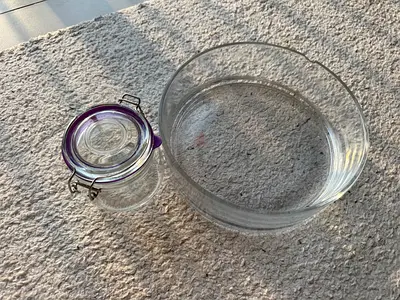 Clear Glass Bowl diameter 25cm and a mason jar