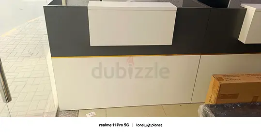 White modern reception counter / showroom display unit - brand new