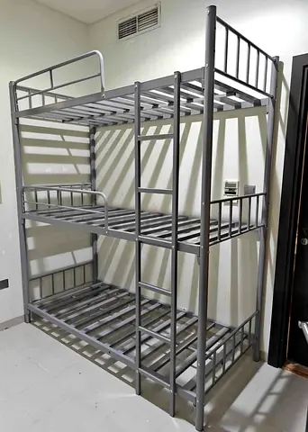 Metal Triple Bunk Bed Frame — Sturdy Silver Hostel-Style