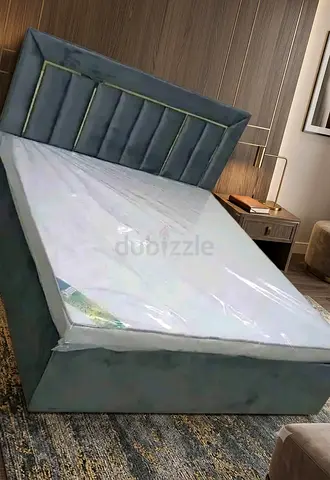 Queen velvet bed frame with mattress - brand new