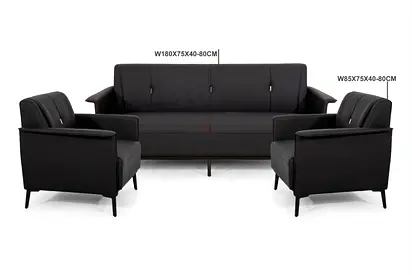 Black 3-Seater Sofa with Two Matching Armchairs - Modern Set