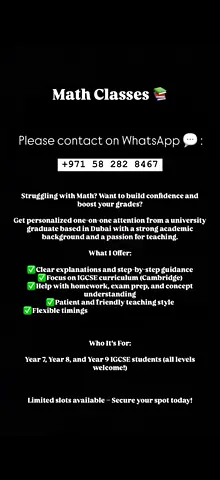 Math Classes - upto year 9 (Personalized Tutoring for IGCSE British curriculum)