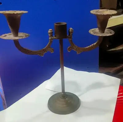 Antique brass candle holder 25cm height