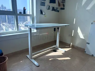 Standing Electronic Desk - Glass Top / White (Charging)