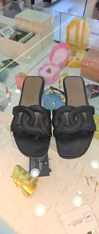 Black Chain-Style Slide Sandals - Size Unknown, Gently Used