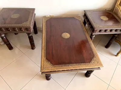 Traditional Wooden Coffee Table and Two Matching Side Tables