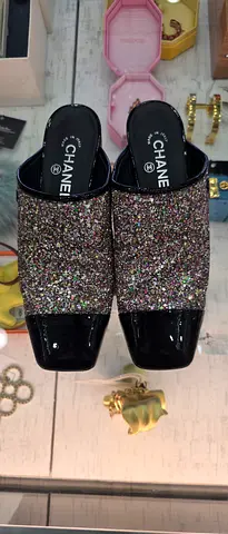 Chanel glitter slip-on mules, size EU 38 — gently used