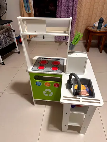 Kids Wooden Play Kitchen Set with Accessories - Good Condition