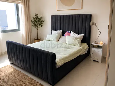 THE ONE Charcoal Upholstered King Bed with Padded Headboard and mattress