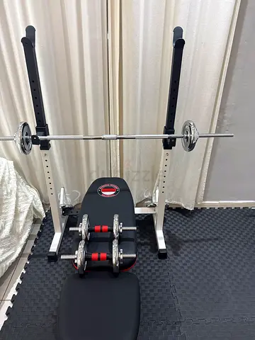 Adjustable Home Weight Bench with Squat Rack and Dumbbells - 50KG+ adjustable