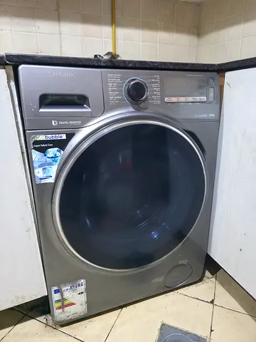 Samsung Eco Bubble Front Load Washing Machine - 9kg, Silver, Working Condition