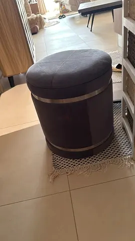 Round Brown Upholstered Ottoman / Footstool