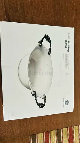 New Decorative Serving Bowl in Box - White with Metallic Handles