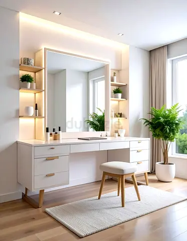White Modern Dressing Table with LED Mirror and storage