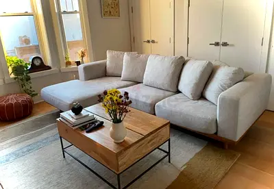 As New condition West elm Newport Feather filled L Shape Sofa Beige