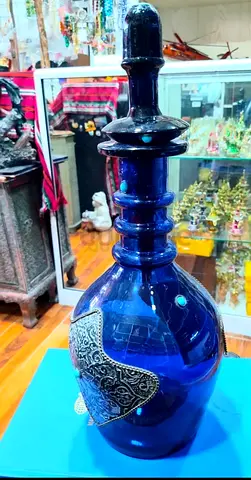 Blue decorative glass bottle/vase 46cm height