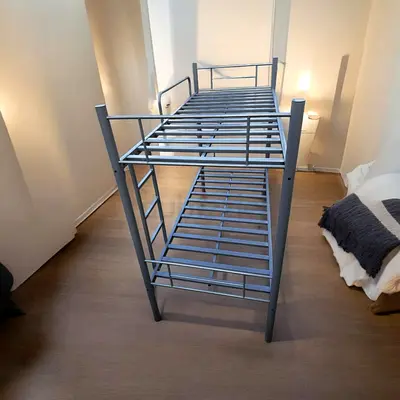 Metal Twin Bunk Bed Frame - Sturdy Grey Loft Style