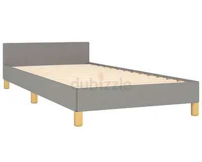 Single Grey Fabric Bed Frame with Headboard