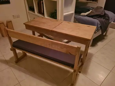 Vintage Solid Wood Schooldesk with Bench