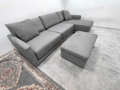 Expensive quality crate & barrel gray lshape sofa with ottoman storage