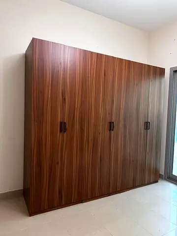 Large Walnut Finish 6-Door Wardrobe — Good Condition