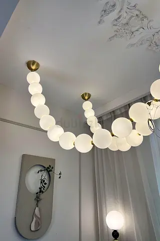Modern Multi-Arm Beaded Ceiling Chandelier (Gold  White)