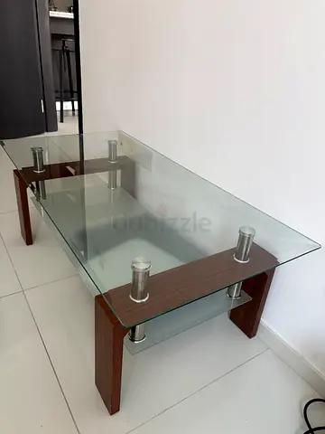 Glass Top Coffee Table with Wooden Frame - Modern Design