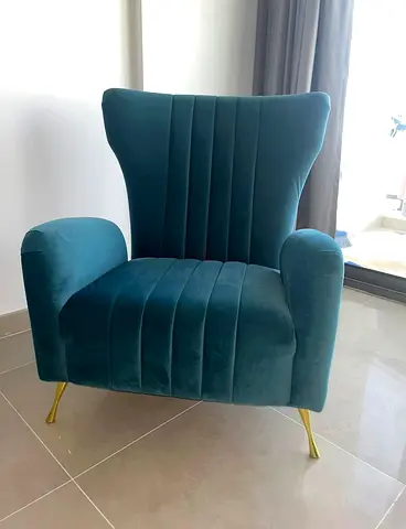 Modern Teal Velvet Wingback Armchair with Gold Legs