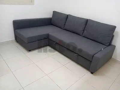 Gray L-shaped 3-seater sofa with chaise, good condition