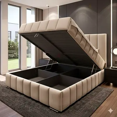 Modern Upholstered Gas Lift Ottoman Bed Frame with Storage