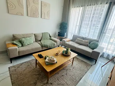 Beige Fabric 2-Seater and 3-Seater Sofa Set with Coffee Table - Good Condition