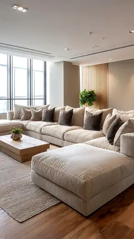 Large Beige Sectional Sofa with Ottoman - Comfortable Modern Design