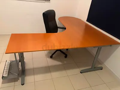 L-shaped Wooden Office Desk with Cable Tray - Good Condition
