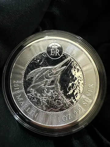 2018 Cayman Islands 1 Ounce .999 Silver Marlin Bu