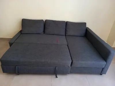 Grey Fabric Corner Sofa Bed - Pull-Out, 3-Seater Convertible