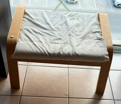 Simple wooden stool/bench with removable cushion — good condition