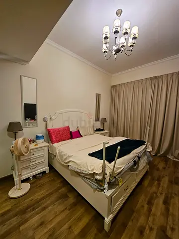 White wooden double bed with bedside tables - good condition