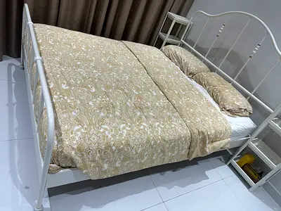 IKEA White Metal Double Bed Frame with Headboard and Footboard With Medicated Mattress