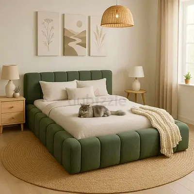 Customised Upholstered Bed Frame in Forest Green